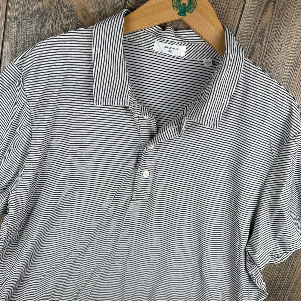 Billy Reid Black White Stripe Short Sleeve Polo Shirt Mens XXL Organic Cotton